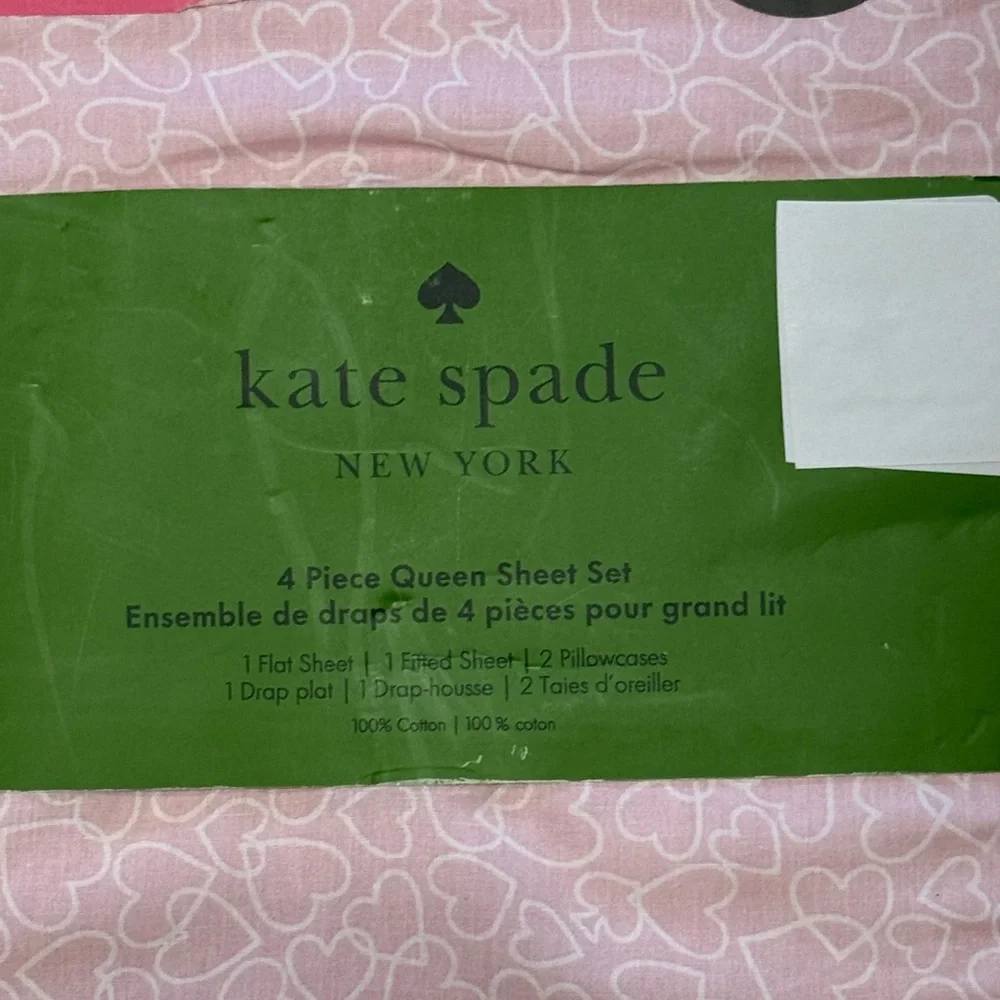 Kate Spade‎ Queen Sheet Set Pink & White Cotton Percale Sweet Valentine